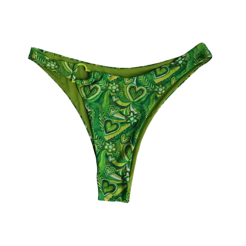 Blackbough Bikini Bottoms Women XXL Green Tropical Heart High Cut Heart Ring